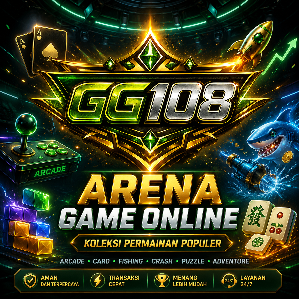 Banner GG108 Arena Game Online dengan Koleksi Permainan Populer